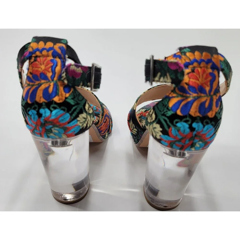 Steve Madden Multi-Color Floral Brocade Cascade Acrylic Platform Heels Size 6M
